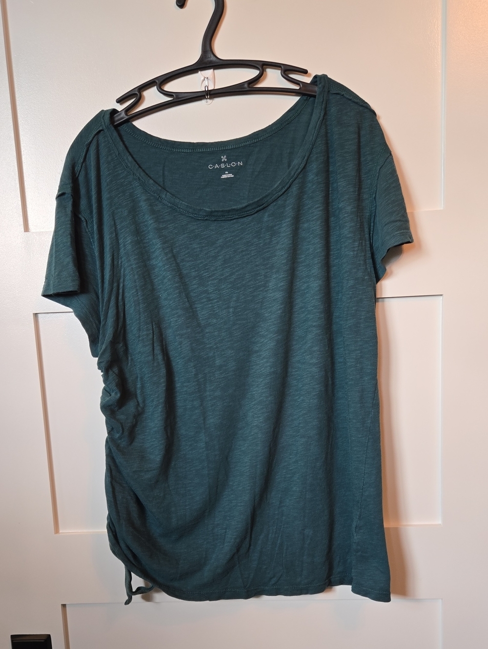 Caslon Jade Green Short Sleeve Scoop Neck Tee with Side Tie Ruching